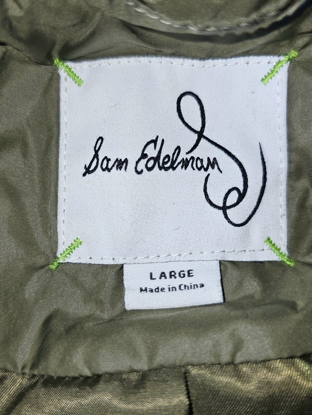 Sam Edelman Women's Olive Green Diamond Quilted Hooded Jacket - Size Large (EUC) - Picture 2 of 8